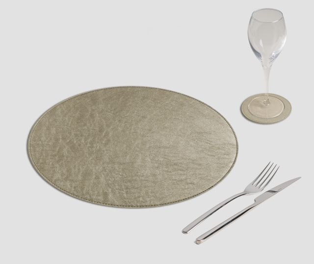 Mantel individual redondo de metal platino