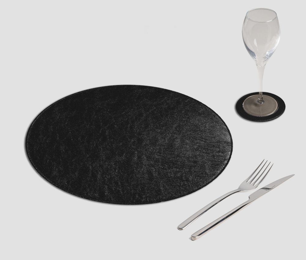 Mantel individual redondo de metal negro