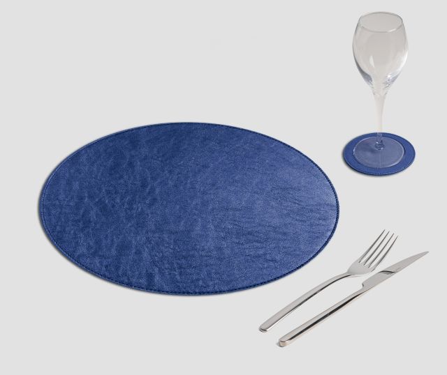 Mantel individual redondo de metal azul