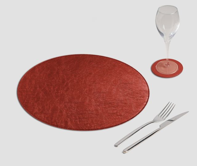 Mantel individual redondo de metal rojo