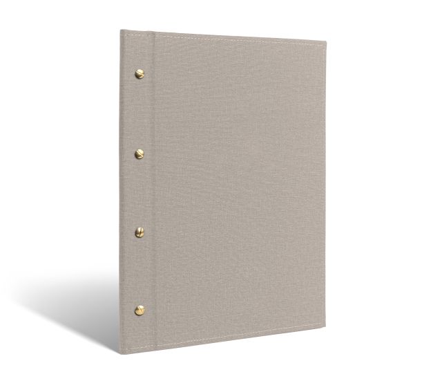Screw menu in textured gray