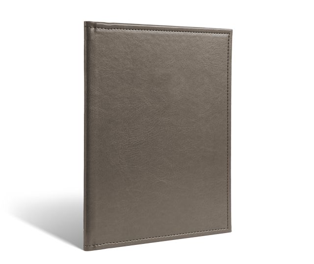 Framed menu in gray leather