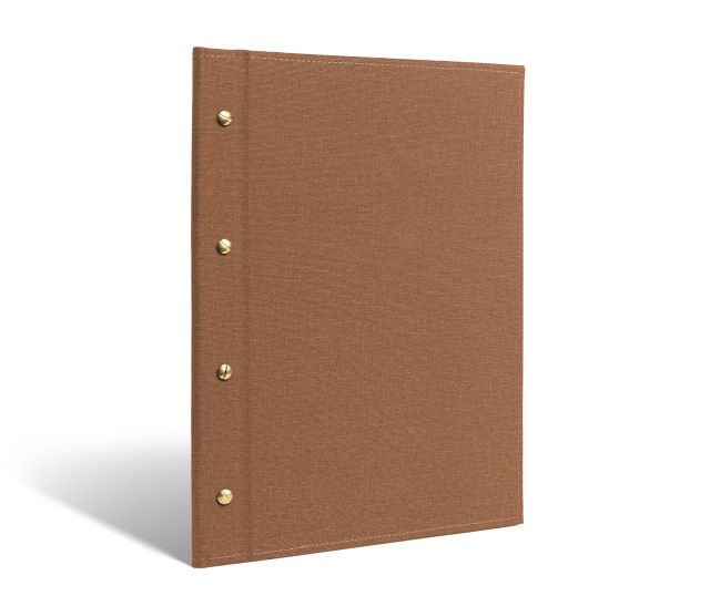 Screw menu in textured cinnamon